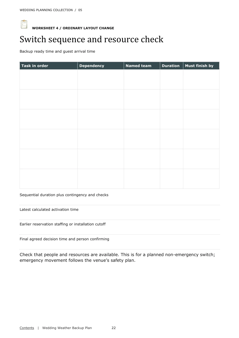 Actual sample page 2 from Your Wedding Weather Backup Plan